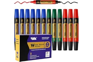 HHHOUU 12 Pennarelli per Lavagna Bianca Doppia Punta Doppio Colore, Subito Asciutti, Whiteboard Marker Cancellabile per Scuola, Ufficio o Casa HO-BM12