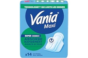Vania | Serviettes Maxi Confort Super Plus (boîte de 14 pièces) – Serviettes avec forme anatomique et cœur bombé absorbant – Protection hygiénique avec voile extra doux