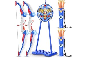 DX DA XIN Tir a l Arc Enfants Jouet 2 Pack - Cible de Rétroaction Debout Arc et Flèche avec LED Lumières 20 FlèChes 2 Cuisiniers Intérieur Extérieur Sportifs Jouet Garcon 4 5 6 7 8 9 Ans Cadeaux