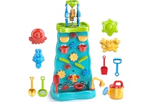 Cherubfunz Tavolo Sabbia Acqua e Labirinto a Cascata, 2-in-1 Tavolo Gioco Sensoriale attività a Doppia Faccia per Bambini Piccoli con Stampo di Sabbia Giocattolo Estivo per Bambini di 3-6+ Anni