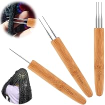 Lot De 3 Crochets à Dreadlocks 0.5 Mm Avec Manche Bambou - Pour Tresses, Extensions, Coiffure