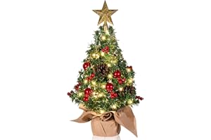 BEINHOME Sztuczna choinka, mała, 40 cm, z 30 diodami LED, ciepła biel, 8 trybów świecenia, choinka z czubkiem gwiazdy i dekoracją bożonarodzeniową, sztuczna choinka na adwent, Boże Narodzenie