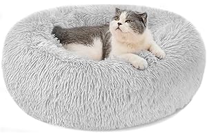 NEPFAIVY Panier Chien et Chat Moelleux Rond - Coussin Chat et Chien Anti Stress Apaisant en Peluche, Donut Lit Confortable Lavable pour Chat Chien Petit Moyen Taille (S, Gris Clair)