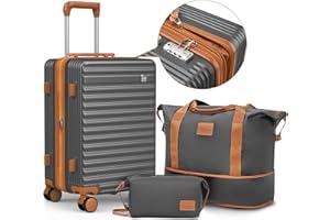 Joyway Hartschalen Koffer Set 3 Stück,Handgepäck Reisekoffer 4 Rollen Leicht, Rollkoffer mit Trolley und TSA-Schloss, S, 35L+30L,Grau