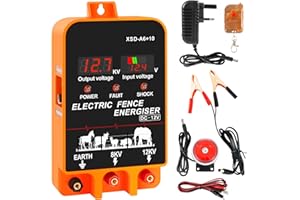 Electric Fence Energiser, Orifesio 3.5 Joules 6.2 Miles Fence Charger Mains with Remote Control & Electric Fence Wire, Input 12V Output 8KV/12KV, Energiser for Electric Fencing for Horses, With Alarm