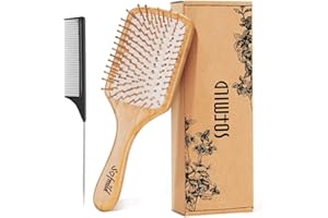 SOFMILD Hair Brush, Eco-Friendly Natural Wooden Bamboo Paddle Hairbrush for Long Short Curly Thick Thin Hair for Men Women Kids, Massaging Scalp, Reducing Tangle & Hair Breakage, Promoting Hair Growth