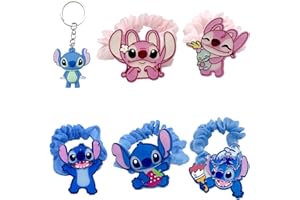 Elastiques à Cheveux Stitch, Chouchou Cheveux Stitch, Ubephant 6Pcs Elastique Cheveux Stitch Accessoires de Cheveux Stitch Porte Clés Stitch Cadeaux d'anniversaire Ensemble pour les Fans de Filles