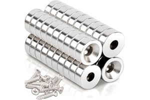 SWIHORAB 40 Pcs Mini Magnets with Hole, 8x3 mm Hole 3 mm Strong Neodymium Magnet Hole Round Countersunk Disc Magnets for Kitchen, Fridge, Tool Room