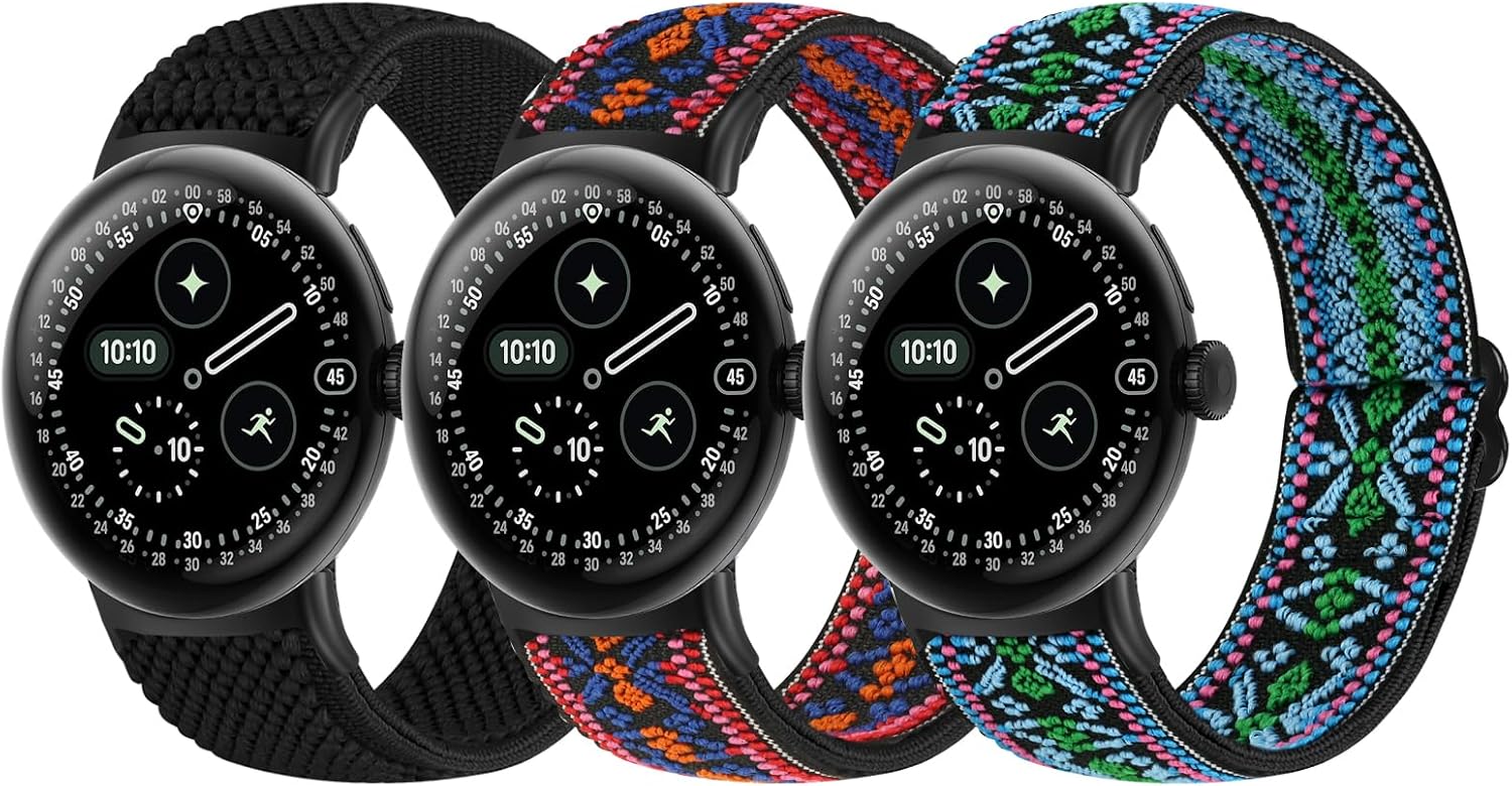 BTTNG Elastic Watch Straps Compatible with Google Pixel Watch 4/3 41mm/Pixel Watch 2/1 Bands for Women Men, Adjustable Stretchy Sport Nylon Bands Replacement Wristbands 3 Pack