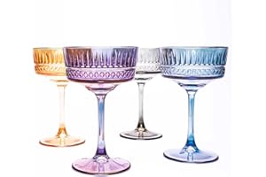 GOSOYO Set di 4 bicchieri Color Coupé vintage, 260 ml/8,8 oz. Bicchiere da Cocktail, Champagne, Bicchieri da Martini, Bicchieri da Gin e Prosecco, Bicchieri da Vino, Bicchieri a Stelo Lungo