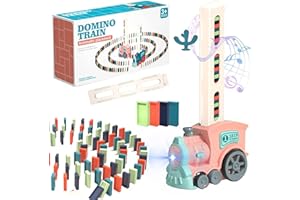 YEAHBOOM Domino zestaw zabawkowy, automatyczny pociąg domino z 100 sztukami bloków domino, elektryczny pociąg domino, elektryczny pociąg z dźwiękiem, zabawka edukacyjna dla dziewcząt i chłopców od 3 lat