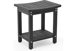 LUE BONA HDPS Shower Stool, Waterproof Bathroom Stool with Storage Shelf, Non-Slip Spa Shower Bench for Shaving Legs, Weather Resistant, Black