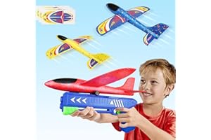 dingdongji Flugzeug Spielzeug,Wurfgleiter Styroporflieger,3 Stück Flugzeug Styropor mit Katapult Pistole und Aufkleber,Outdoor Spiele für Kinder Spielzeug,Geschenke Jungen Mädchen ab 3 4 5 6 7 Jahre