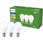 Philips Ultra Efficient LED Bulb A60, E27, 1535 lm 7.3W White Pack of 3 | Warm White Light Not Dimmable, 2700K, Matt, 50% Low