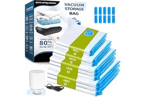 NXPZ Vakuumpåsar för kläder med elektrisk pump, 10 pack (3 jumbo 100x80cm, 3 stora 80x60cm, 2 mellan 70x50cm, 2 små 60x40cm)