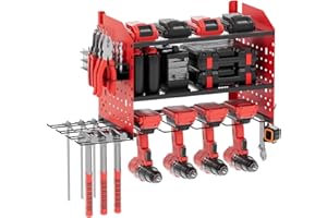 Jellybibo 3 Ebenen Werkzeug Wandhalterung Klein, Metall Werkzeughalter Wand mit Schraubendreher Halter und 4 Haken für 4 Elektrowerkzeug, Werkstatt Werkzeugregal für Akkuschrauber, 66 * 31 * 23 cm