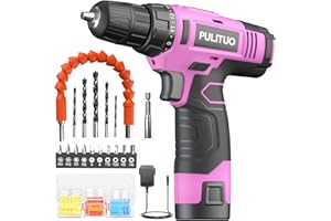 PULITUO 12V Cordless Drill with Li-Ion Battery, 21+1 Torque Setting, 3/8” Keyless Chuck, Variable Speed Switch, LED Light