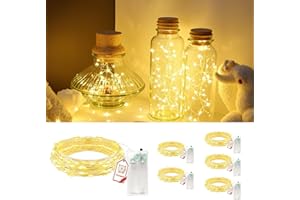 YYAQZD 6 Pezzi Stringa Luci Led a Batteria con Timer, IP65 2 metri 20 Led Rame filo Fata Luci Lucciole a Batteria Impermeabili, Decorazioni per Natalizie, Matrimonio, Giardino, Bianco Caldo