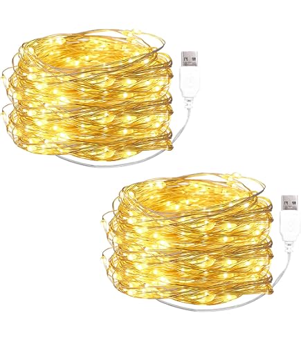 RcStarry USB-Lichterkette 2er Set – 5m, 50 LEDs, Kupferdraht, Warmweiß – Wasserdicht, Mit Fernbedienung & Adapter – Für