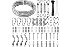 UMILKI 134 Pz Kit Fune Acciaio, 30m 2mm Cavo Acciaio Inossidabile, 3mm Tiranti per Filo Acciaio con Tenditore e Ganci, Cavo Acciaio per Tende, Led da Esterno, Filo Stendibiancheria, Giardino