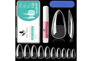 Klare Mandel Nagelspitzen MAGIC ARMOR 120 Stück Künstliche Nägel mit kleber Set, Mittelgroß Nägel für Aufdrücken auf Nägel, Weiche Gel Nagelspitze leicht zu formen Leicht zu tragen für Anfänger Salon