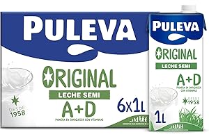 Puleva - Leche Puleva Original Semidesnatada con Vitaminas A y D UHT, Enriquecida con Calcio y Vitaminas, Sin Azúcar Añadido ni Gluten, Pack 6 x 1 L