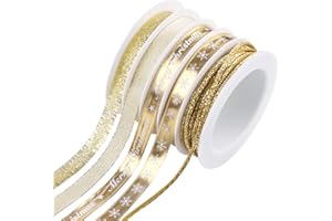 GUKASXI Lot de 5 rubans gros grain de Noël colorés en satin de polyester double face pour fêtes de fin d’année, emballage cadeau, fabrication de nœuds - 5 m chacun