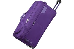ROCKLANDS LONDON Rocklands® Lightweight Luggage Rolling Holdall Suitcase Wheeled Duffle Bag Cargo Sport Travel Bag RL501 (Purple, Medium - 28" (H74 x L37 x W36 cm))