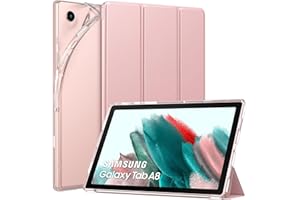 MoKo Coque Compatible avec Samsung Galaxy Tab A8 10,5 2021(SM-X200/SM-X205/SM-X207), Étui Tablette à Rabat avec Support Mince Housse Antichoc avec Translucide Protecteur en TPU, Rose