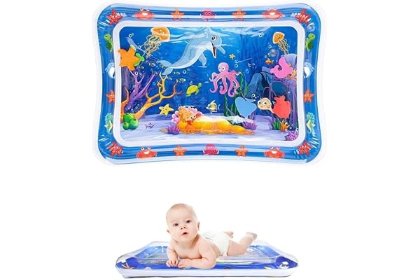 Zenovate Tapis Eau Bebe Eveil, Tummy Time Tapis d'eau Bébé Gonflable, Tapis Sensoriel Bébé pour tout-petits, Cadeau Bebe Jouet Bebe 3 6 9 12 Mois
