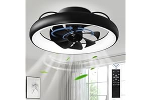 Depuley 20 Inch Ceiling Fan with Light, Dimmable LED Ceiling Fan Lights with Remote, Modern Ceiling Fans for Kitchen Bedroom Living Room, Reversible Timing,360-Degree Rotation,Black