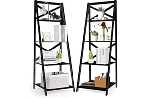 COSTWAY Regał drabinkowy z 4 poziomami, regał na książki z podpórką w kształcie litery X, nowoczesny regał schodkowy z dużą przestrzenią do przechowywania, regał stojący z drewna do salonu, sypialni,