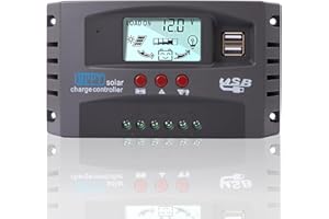 Yoving MPPT 100 A regulator ładowania słonecznego wodoodporny do systemów solarnych 12 V/24 V, wyświetlacz LCD (panel słoneczny, bateria, samochód kempingowy), ciemnoszary