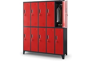 Jan Nowak Armadietto spogliatoio Armadio metallico con 10 Scomparti Fessure di ventilazione Rivestimento in polvere 172 cm x 136 cm x 45 cm (Antracite-Rosso)
