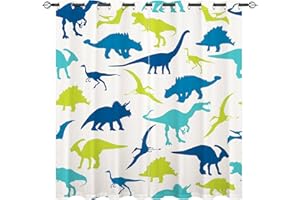 ANHOPE YUANZU Kids Dinosaur Curtains - Boys Girls Colorful Cute Dino Animals Print Pattern Eyelet Blackout Thermal Insulated Room Darkening Window Drapes for Nursery Baby Bedroom 2 Panels W168cm x D137cm