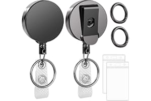 Simpolor Retractable Schlüsselanhänger, 2 Stücke Hochleistungs Metall Schlüsselrolle mit [Karabiner] [Gürtelclip] und [Ausweishalter], Ausziehbarer Schlüsselanhänger mit 68 cm Extra Starker Stahldraht