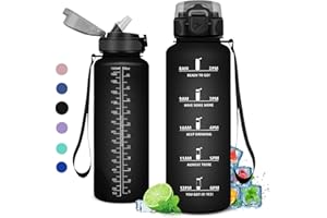 KOLLYKOLLA Borraccia 500ml/1L/1.5L, Borraccia Palestra a Prova di Perdite, Borraccia Motivazionale con Cannuccia, Bottiglia d'acqua Sportiva con Indicatore del Tempo, Borraccia per Adulto, Viaggio, Scuola