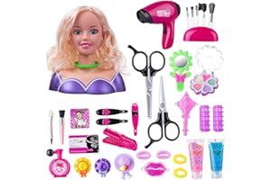 VOULLIY Kids Hairdressing Makeup Dolls,Make-up and Hairdressing Head Kids Hair Styling Head Doll, Hair Styling Doll Head Toys, Doll Styling Head Hairdressing, Styling Head Toy with Hair Accessories (B/35 Pcs)