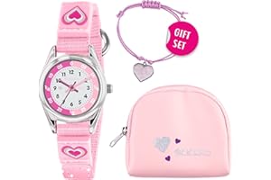 N.E.W Tikkers Girls Pink Canvas Rip Strap Heart Watch, Purse and Bracelet Set