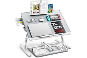 SAIJI Tavolino per Laptop, Tavolino Pieghevole Regolabile per Laptop Scrivania Portatile Tavolino per Colazione con PVC Pelle con Cassetti Portaoggetti, Libreria （grigio）