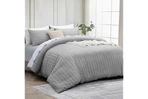 INSPIRE HOMEWARE King Size Duvet Cover Set - Premium Hotel Quality Reversible Satin Stripes Duvet Cover with 2 Pillowcases, Silver Kingsize Bedding Set - Soft Microfiber Quilt Bedding
