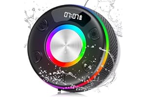 DBASNE Bluetooth Shower Speaker, Portable Speakers Bluetooth 5.3 with HD Sound, IPX7 Waterproof, Colorful RGB Light/LED Display/FM Radio/Hands-Free Call/Suction Cup, Perfect for Bathroom Sing-Along, Black