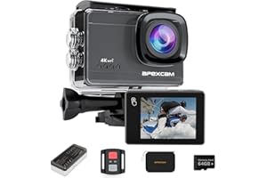 Apexcam M90 cámara Deportiva 4K/64MP con 64G Tarjeta cámara acción EIS con Pantalla táctil WiFi 8X Zoon cámara Sumergible subacuática 40M y Mando a Distancia con Dos 1350*baterías y Otros Accesorios