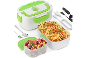 YISSVIC Scaldavivande Elettrico Portatile in Acciaio Inox (220V & 12V) Portatile 1,5L con Forchetta e Cucchiaio per Auto/Ufficio/Casa