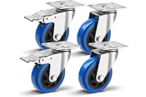 WISD Set de 4 Roulettes Pivotantes Pour Meubles dont 2 avec Frein, 100 mm Jusqu'à 400KG, Charge lourde, Sans traces de roulement, Petites roulettes pivotantes pour l'intérieur et l'extérieur