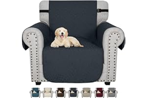 CHELZEN Latest Water Repellent Chair Covers 1 Seater Non-Slip Sofa Covers for Kids Dogs Pets Sofa Slipcover Furniture Protector with Elastic Straps (Dark Gray, 1 Seater)