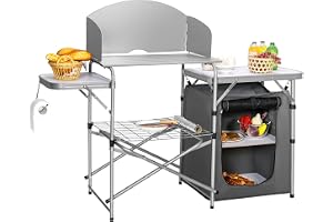 COSTWAY Fällbart campingskåp, campingkök med vindskydd och förvaringsväska, bärbart campingskåp, aluminiumram, resekök utomhu
