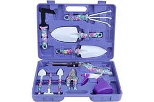 MONODEAL Set di Attrezzi da Giardino, 10 Pezzi Utensili Manuali da Giardino, Manico Cazzuola Rastrello Sarchiatrice Cesoie Spruzzatore con Custodia per Il Trasporto, Regalo da Giardino per Uomo Donna
