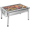SunJas Barbecue Charbon de Bois INOX Ajustable Barbecue Démontable en Acier Portable BBQ Exterieur Grille sur Pied pour Jardi