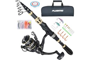 PLUSINNO Combo de caña de pescar y carrete, caña de pescar, kit de caña de pescar telescópica con carrete giratorio, caña de pescar telescópica con bolsa de transporte para agua dulce y salada